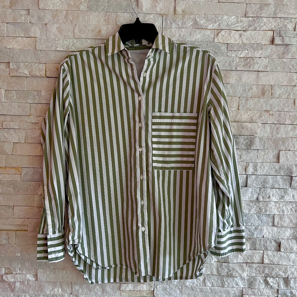 AYR Deep End Striped Shirt in Olive Green